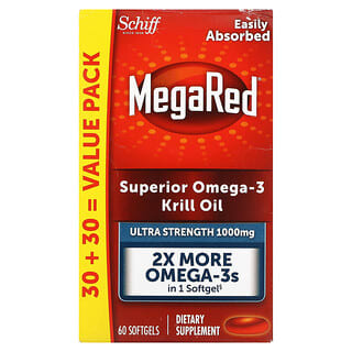 Schiff, MegaRed, Aceite de kril con omega-3 superior, Ultrapotencia, 1000 mg, 60 cápsulas blandas