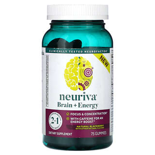Schiff‏, Neuriva, Brain + Energy, אוכמניות שחורות טבעיות, 75 סוכריות גומי
