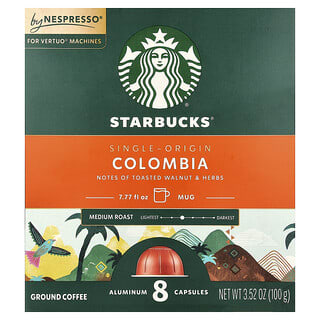 Starbucks‏, Nespresso® ، كولومبيا ، مطحون ، تحميص متوسط ، 8 كبسولات ألومنيوم ، 3.52 أونصة (100 جم)
