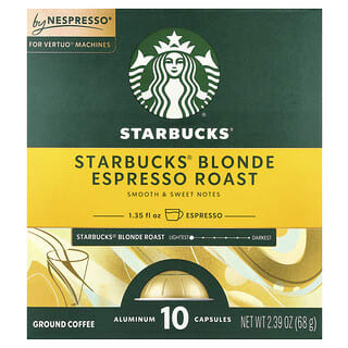Starbucks, Nespresso®, эспрессо, молотый, светлый обжаренный, 10 алюминиевых капсул, 68 г (2,39 унции)