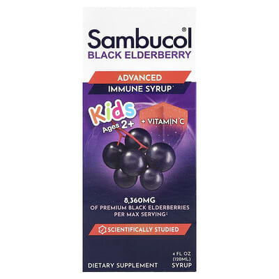 Sambucol, Kids, Black Elderberry, Advanced Immune Syrup, Ages 2 and Up, Berry Flavor, 4 fl oz (120 ml)