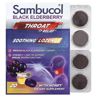 Sambucol, Black Elderberry, Throat Relief, Soothing Lozenge With Honey, 20 Soft Lozenges