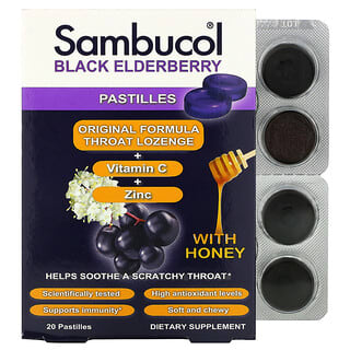 Sambucol, ハチミツ入りブラックエルダーベリーパスティール、タブレット20粒