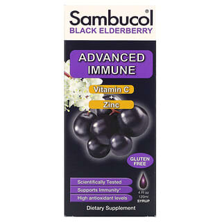 Sambucol, Jarabe de saúco negro, Inmunidad avanzada, Vitamina C y zinc, Bayas naturales, 120 ml (4 oz. líq.)