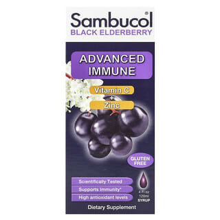 Sambucol, Sirop de baie de sureau noir, Formule immunitaire avancée, Vitamine C + Zinc, Arôme naturel de baie, 120 ml