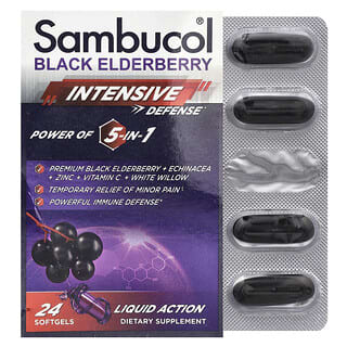 Sambucol, 5-In-1 Intense Defense、＋エキナセア 亜鉛 ビタミンC セイヨウシロヤナギ、ブラックエルダーベリー、ソフトジェル24粒