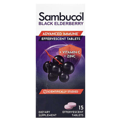 Sambucol, Black Elderberry, Effervescent Tablets + Vitamin C & Zinc, Ages 4+, 15 Effervescent Tablets