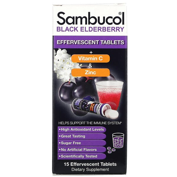 Sambucol, ブラックエルダーベリー、発泡性タブレット、15粒
