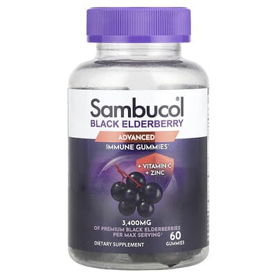 Sambucol, Black Elderberry, Vitamin C and Zinc Immune Help Gummies, Natural Berries, 60 Gummies