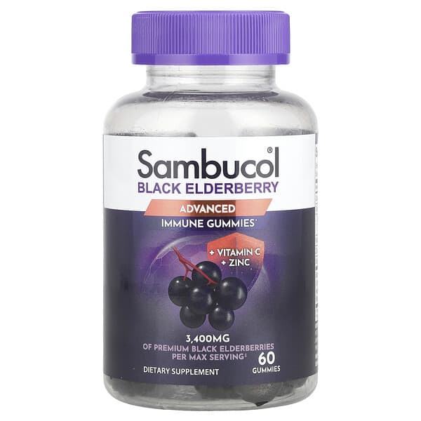 Black Elderberry, Advanced Immune Gummies + Vitamin C + Zinc, 60 Gummies