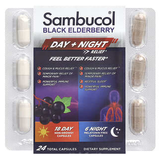 Sambucol, Baie de sureau noir, Soulagement de jour comme de nuit, 24 capsules