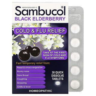 Sambucol, الخمان الأسود، مسكن للبرد والإنفلونزا، 30 قرص سريع الذوبان