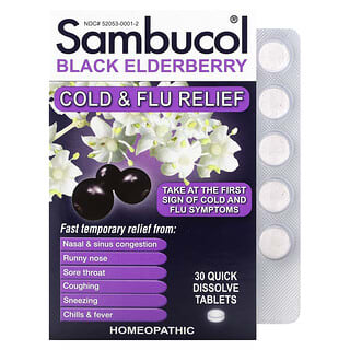 Sambucol, الخمان الأسود، مسكن للبرد والإنفلونزا، 30 قرص سريع الذوبان