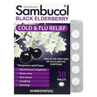 Sambucol, Baies de sureau noir, Soulagement du rhume et de la grippe, 30 comprimés à dissolution rapide