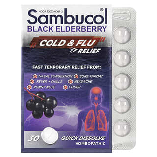 Sambucol, ブラックエルダーベリー、風邪＆インフルエンザリリーフ、溶けやすいタブレット30粒