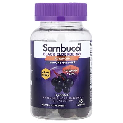 Sambucol, Black Elderberry, Advanced Immune Support Gummies + Vitamin C + Zinc, 45 Tablets