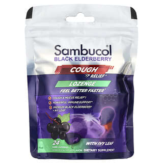 Sambucol, Black Elderberry, Cough Relief Lutschtabletten mit Efeu, Beere und Eukalyptus, 24 Lutschtabletten