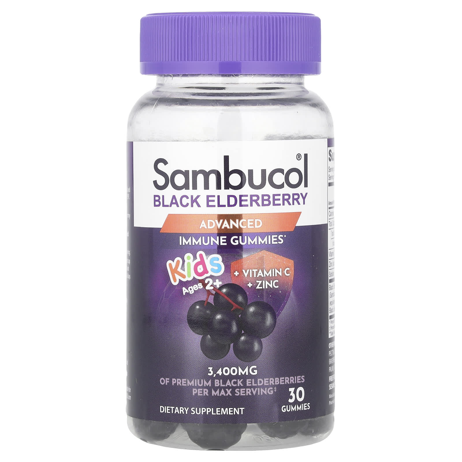 Sambucol, Kids Black Elderberry Gummies + Vitamin C + Zinc, schwarze