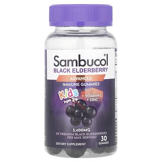 Sambucol, Kids Black Elderberry Gummies + Vitamin C  + Zinc, Ages 2+, 30 Gummies