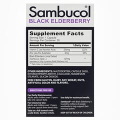 Sambucol (سامبوكول)‏, كبسولات توت الخمان الأسود ، تعزيز المناعة + فيتامين جـ + الزنك ، 30 كبسولة