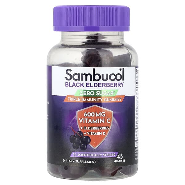 Sambucol Black Elderberry, Zero Sugar, Triple Immunity Gummies, 45 Gummies