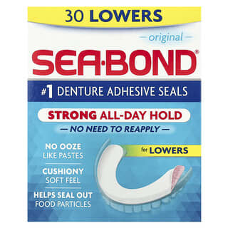 SeaBond, Sellos adhesivos para dentaduras postizas, Original, 30 partes inferiores