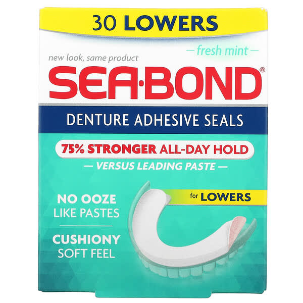 SeaBond, Denture Adhesive Seals, Fresh Mint, 30 Lowers