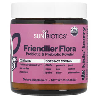 Sunbiotics, Kids Friendlier Flora, Probiotic & Prebiotic Powder, Berry, 5 Billion CFU, 2 oz (56 g)