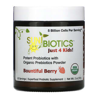 Sunbiotics, Apenas 4 Crianças! Probióticos Potentes com Prebióticos Orgânicos em Pó, Baga Abundante, 5 Bilhões, 57 g (2 oz)