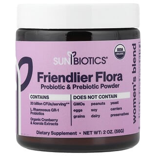 Sunbiotics, Friendlier Flora, miscela per donne, probiotici e prebiotici in polvere, 56 g