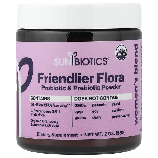 Sunbiotics, Friendlier Flora，女性專用混合物，益生菌和益生元粉，2 盎司（56 克）