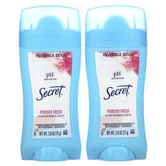 Secret, Anti-transpirant/déodorant au pH équilibré, Solide et invisible, Poudre fraîche, Lot de deux, 73 g chacun