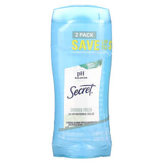 Secret, Desodorante Antitranspirante com pH Balanceado, Invisible Solid, Shower Fresh, Embalagem Dupla, 73 g (2,6 oz) Cada