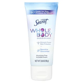 Secret, Desodorante para todo el cuerpo, Crema invisible, Sin aluminio y sin fragancia, 85 g (3 oz)