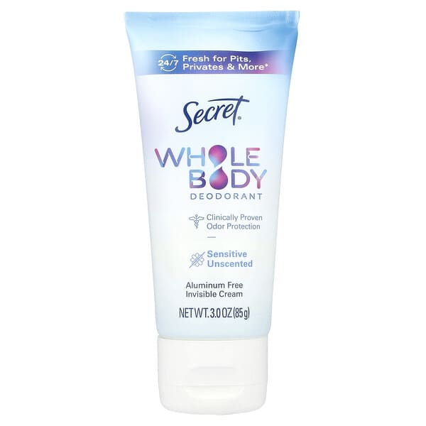 Secret, 전신 데오드란트, 알루미늄 무함유, 인비저블 크림, 무향, 85g(3oz)