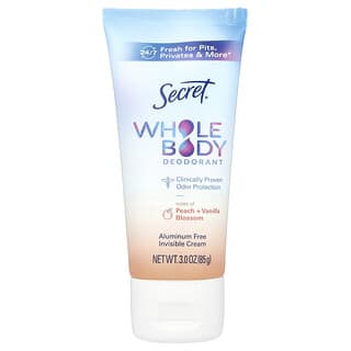 Secret, Whole Body Deodorant, Aluminum Free Invisible Cream, Peach + Vanilla Blossom, 3 oz (85 g)