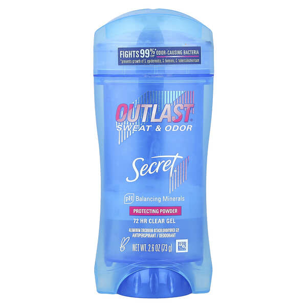 Secret, Outlast®, 72시간 클리어 젤 데오드란트, 프로텍팅 파우더, 73g(2.6oz)