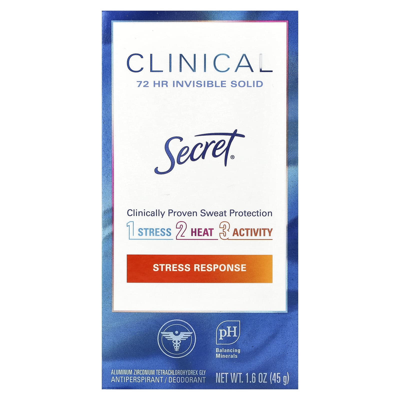 Secret Clinical 72 Hr Invisible Solid Antiperspirant Deodorant Stress Response 1 6 Oz 45 G