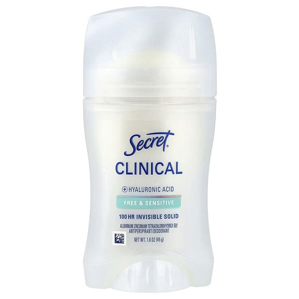 Secret, 클리니컬 72 HR 인비저블 솔리드 디오도런트, 프리 앤 센시티브, 45g(1.6oz)