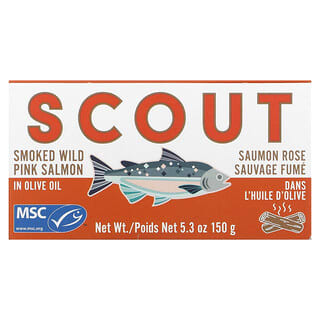 Scout, Smoked Wild Pink Salmon in Olive Oil, 5.3 oz (150 g)