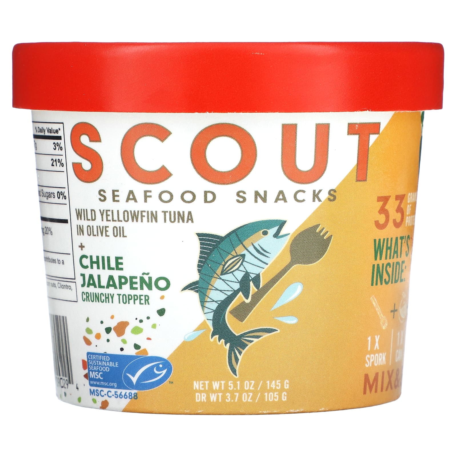 Scout, Seafood Snacks, Wild Yellowfin Tuna in Olive Oil + Chile