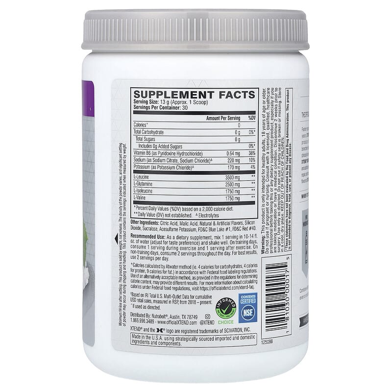 extend BCAA グラシアルグレープ味　1243グラム Amazon.com: Xtend Original BCAA Powder, 7g BCAAs and 2.5g L