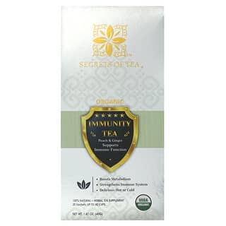 Secrets of Tea, органический чай для укрепления иммунитета, персик и имбирь, 20 пакетиков, 40 г (1,41 унции)