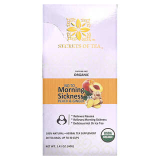 Secrets of Tea, Organic No To Morning Sickness Tea, Caffeine Free, Peach & Ginger, 20 Tea Bags, 1.41 oz (40 g)