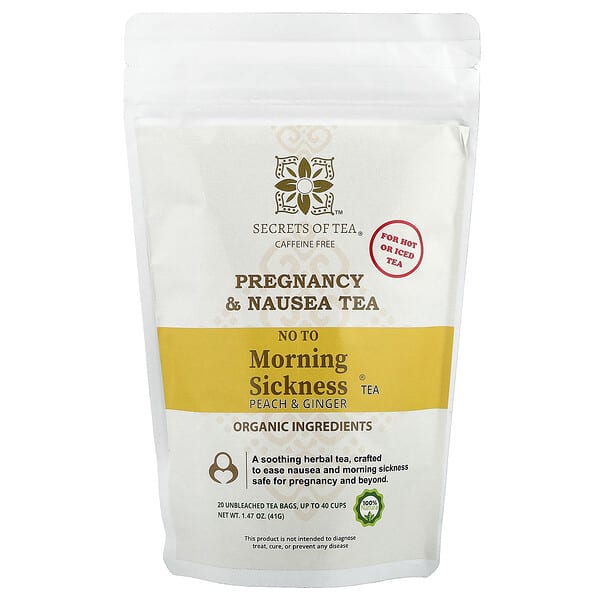Secrets of Tea, No To Morning Sickness® Tea, Peach & Ginger, Caffeine Free, 20 Unbleached Tea Bags, 