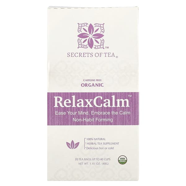 Secrets of Tea Organic RelaxCalm™, Caffeine Free, 20 Tea Bags, 1.41 oz (40 g)