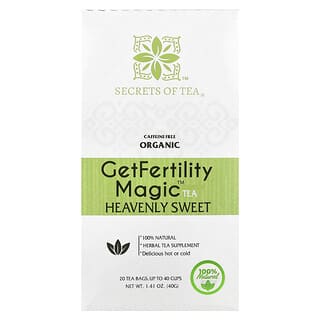 Secrets of Tea, Органический чай GetFertility Magic ™, Heavenly Sweet, без кофеина, 20 чайных пакетиков, 40 г (1,41 унции)