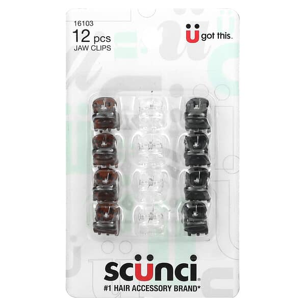Scunci‏, יופי ללא מאמץ, מיני קליפסים לשיער, מגוון צבעים, 12 יחידות