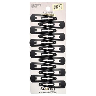 Scunci, Clips a presión para el cabello, color negro, 12 unidades