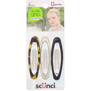 Scunci, No Slip Grip Oval Clip, All Day Hold, Assorted Colors, 3 Pieces